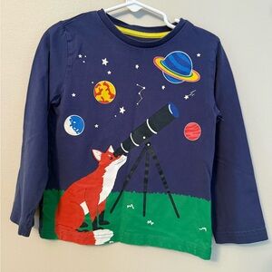Mini Boden Navy Blue Long Sleeve Tee with Red Fox and Space Print
